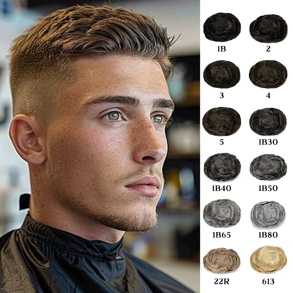 Wig Man Men'S Capillary Prosthesis Men Toupee 0.06-0.08mm Strong Double Knots 100% Human Hair Mens Toupee For Men Wig Male Wigs