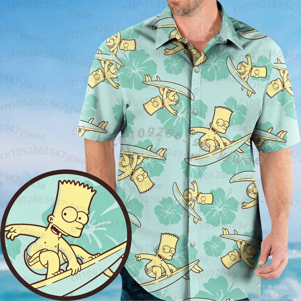 26 Men Cartoon Simpson Print Men's Shirt Fashion Men's Clothing Oversized Casual Hawaii Beach Hawaiian men short sleeve y Shirts