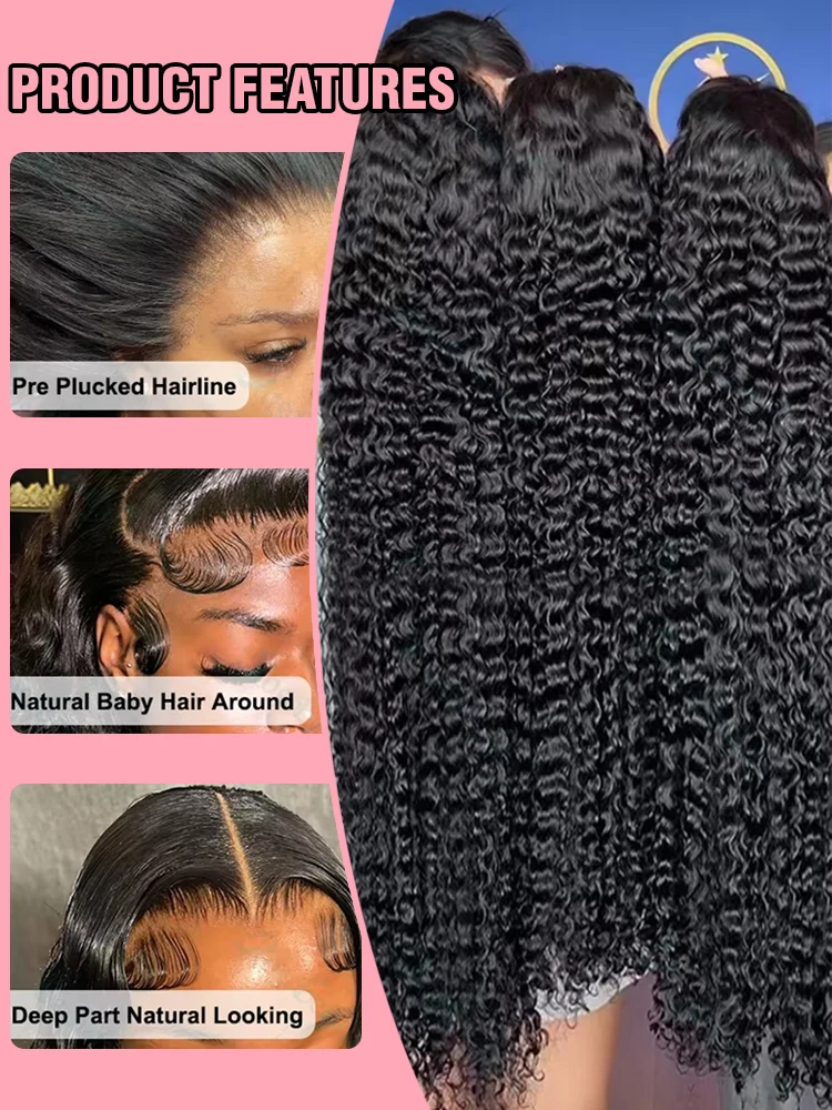 40 46 بوصة شعر بشري بدون صمغ موجة عميقة الباروكات 13x4 13x6 HD الدانتيل شعر مستعار أمامي 7x5 جاهز لارتداء الباروكات ارتداء والذهاب شعر مستعار مجعد للنساء #4