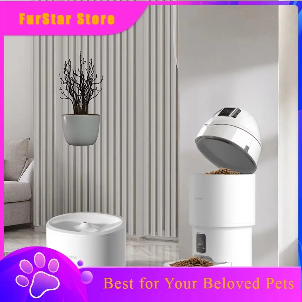 FurStarAutomatic Pet Feeder Solid Graffiti Pattern Plastic WIFI Connections For Cats Dogs Charge