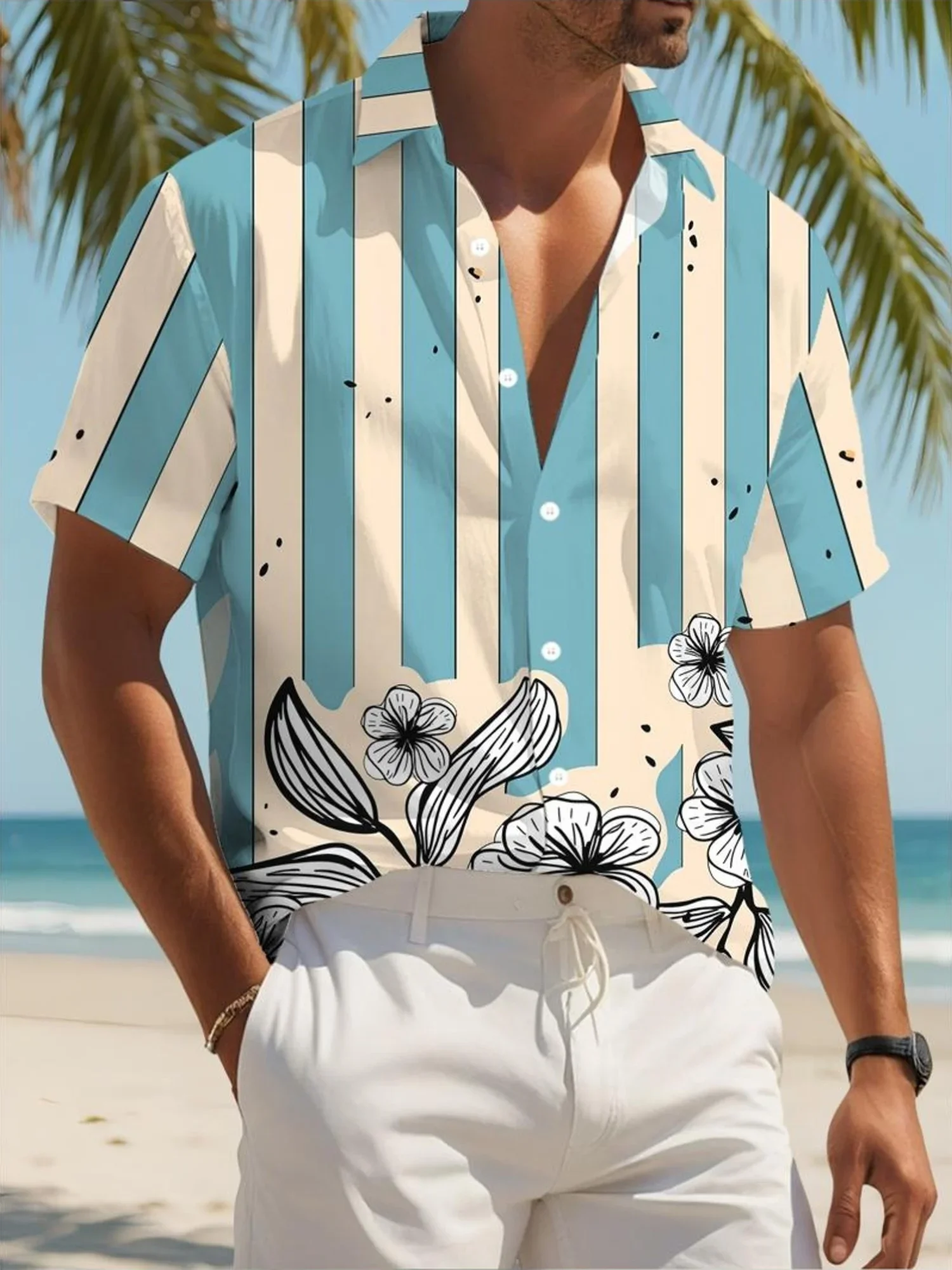 Summer Cool Print Men's Hawaiian Shirt Casual Man Short Sleeve Lightweight Breathable Fashion Tops For Beach & Holiday Events