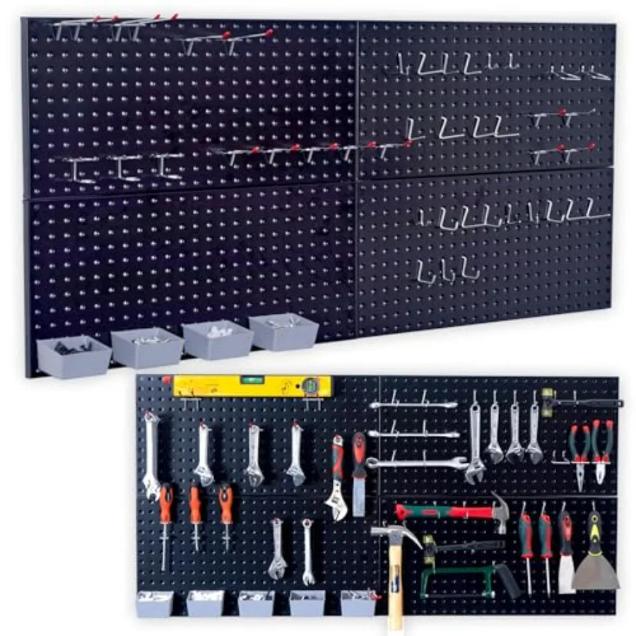 

Pegboard Organizer Garage Storage - 48pcs Pegboard Hooks Set Pegboard Tool Organizer with 48x24 Inch Steel Peg Board and 4 Stor