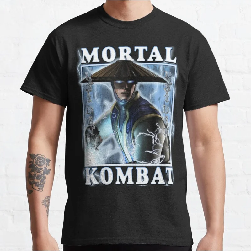 

Raiden 80s retro video game Mortal Kombat 1 Short-sleeve crewneck T-shirt for men large size Adult Tops S-6xl