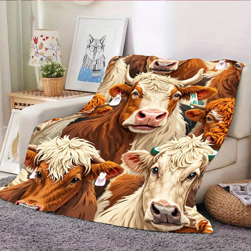 1 قطعة بطانية الفانيلا مريحة المرتفعات البقرة طباعة بطانية لديكور نمط المزرعة #4