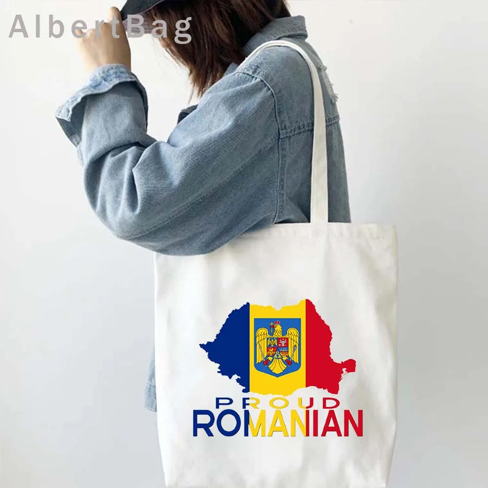 Bucharest Romania Map Romanian Coat of Arms Flag Canvas Tote Bag Country Heart Transylvania Peles Castle Scenery Shopper Handbag