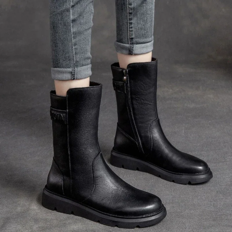 Winter 2024 Autumn Elegant With Low Heels Women's Half High Boots On Offer Fashion Sale New In Comfortable Ladies Mid Calf Shoes