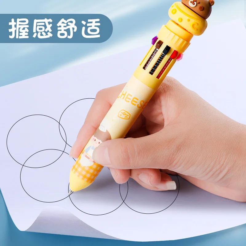 10 Color Ballpoint Pen Cute Cartoon Elementary School Student Pen Press Type Color Multi-function Gel Pen Ball Point Pen