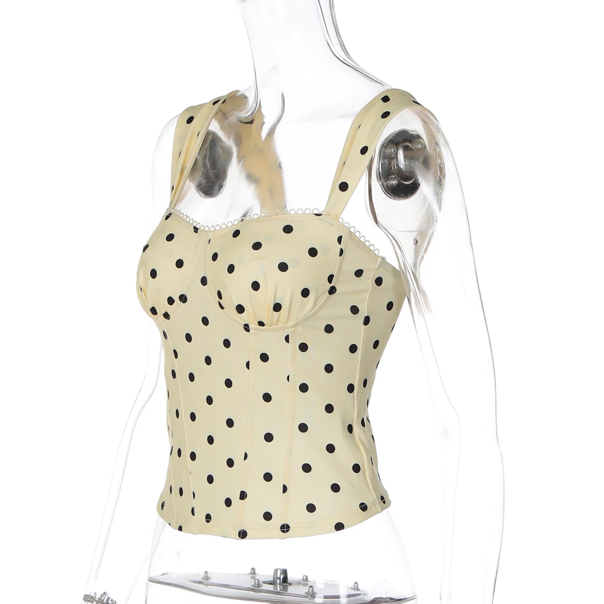 Hugcitar Polka Dot Print Straps Square Collar Backless Ruched Sexy Crop Tank Top Sommer Damen Elegant Y2K Outfit Party Urlaub – Detail 3