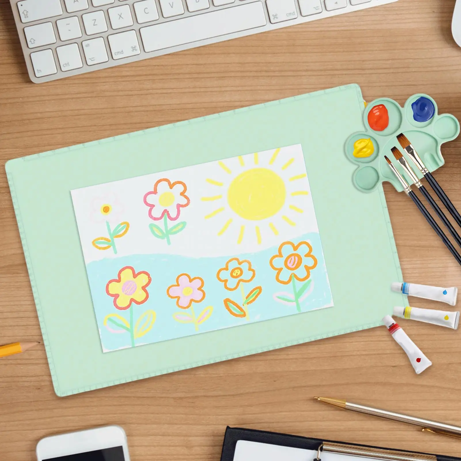 Silicone Painting Mat For Kids Foldable Workbench With Palette 23.62x15.75in Foldable Kids Painting Mat For Artist Student