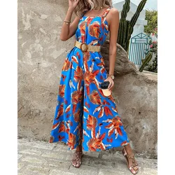 2024Fashion New Strap Printing Fitted waist jumpsuit Belt