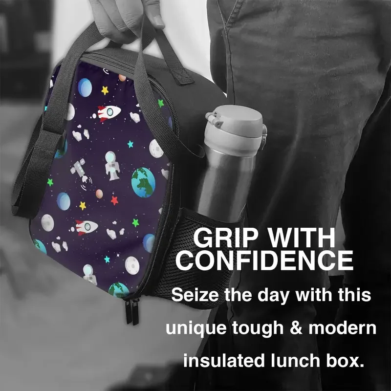 Space Universe Astronaut Insulated Lunch Bag for Work School Galaxy Rocket Planet Waterproof Cooler Thermal Lunch Box Women Kids