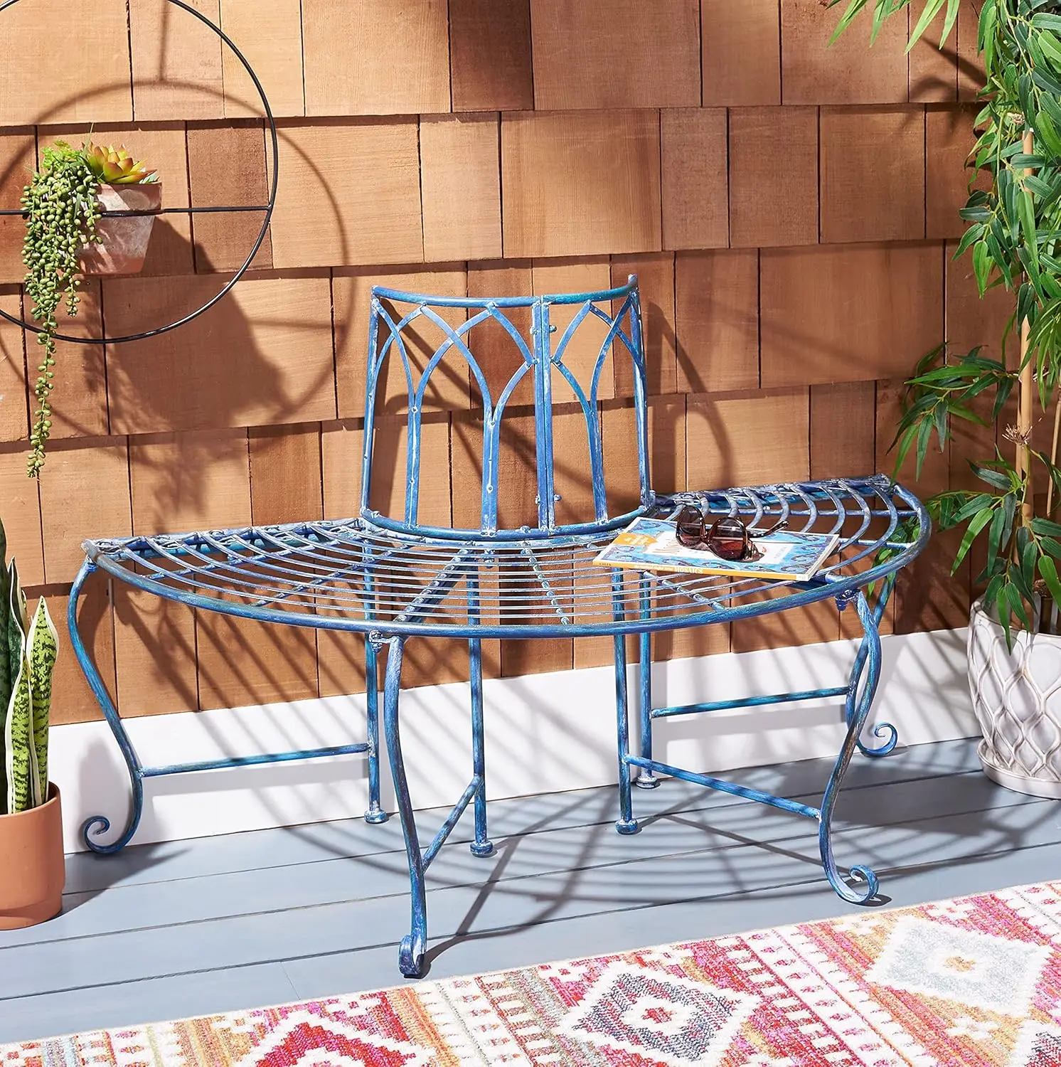 

Pat5018C Outdoor Collection Abia Antique Blue Wrought Iron 50-Inch Tree Bench