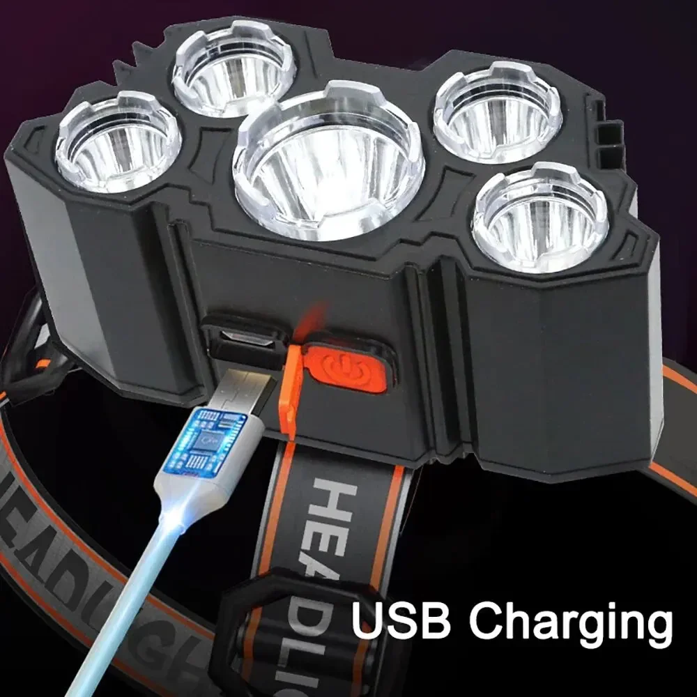 Linterna LED recargable con batería integrada 18650, Luz fuerte para acampar, aventura, pesca, faro