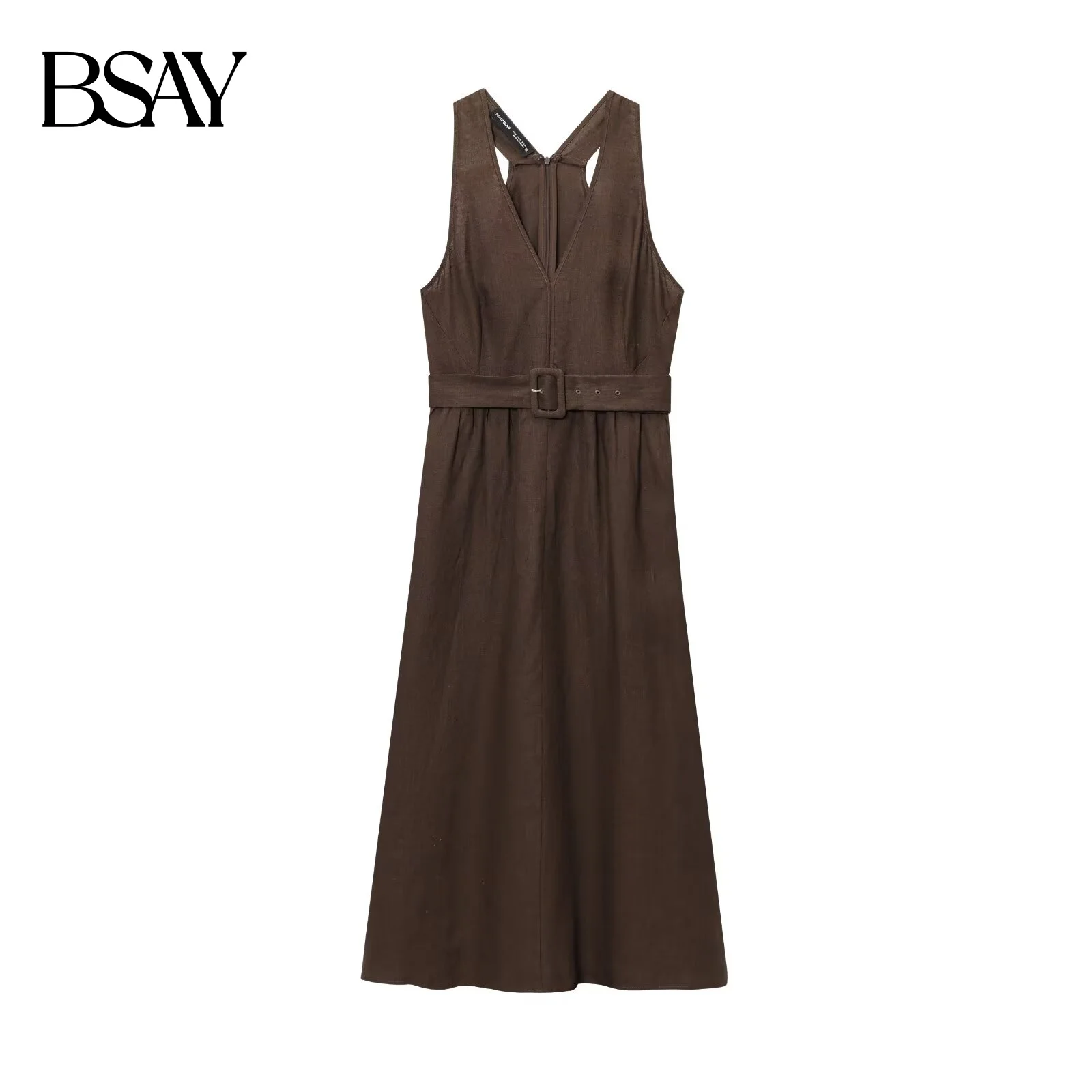 BSAY Elegante lange Weste Kleider Sommer neue Modekleidung mit Gürtel A-Linie MIDI-Kleid Französischer Chic Geburtstagsfeierabend