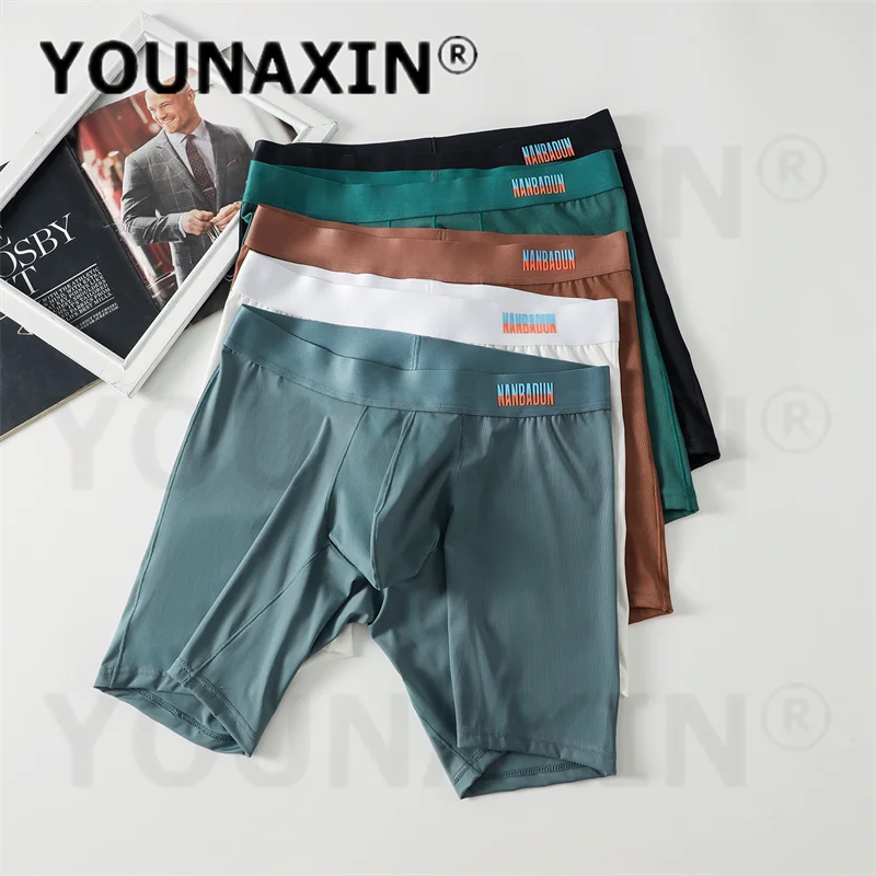 5 Pieces Men's Sports Boxer Briefs High Stretch Long Leg Mid Rise Breathable Sexy Solid Color Underwear M L XL 2XL YOUNAXIN