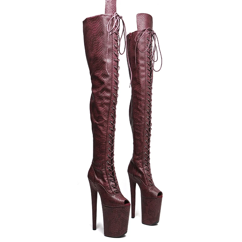 Leecabe  23CM/9inches Snake matte  PU small open toe Trend fashion Heel platform stripper heel Pole Dance boots