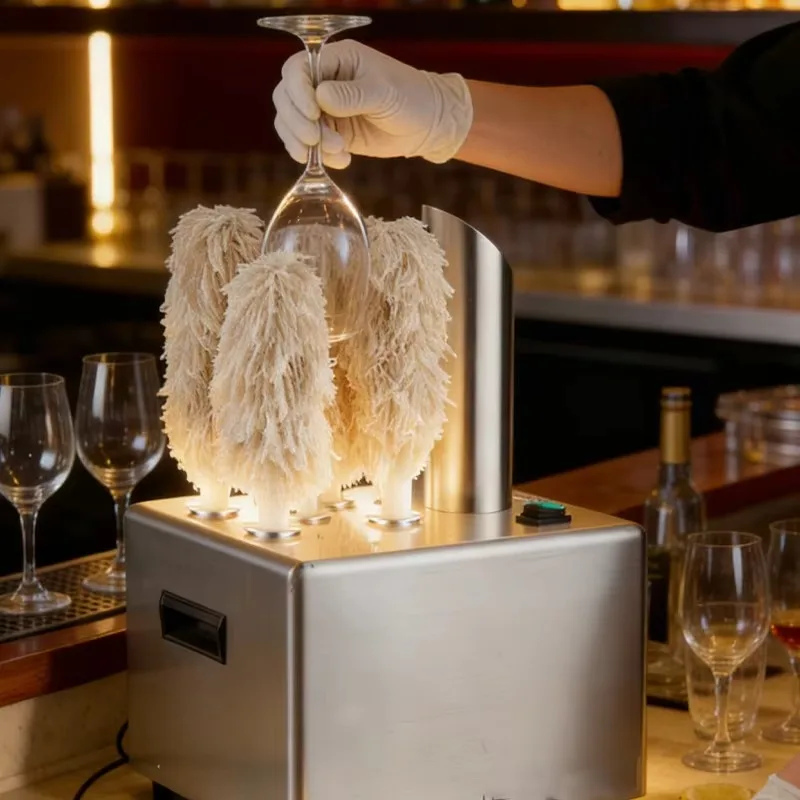 

【Best-Selling】New 5 Heads Microfiber Brushes Electric Glass Polishing Machine With Heated Blow For Wine Glass Polisher Up To 330