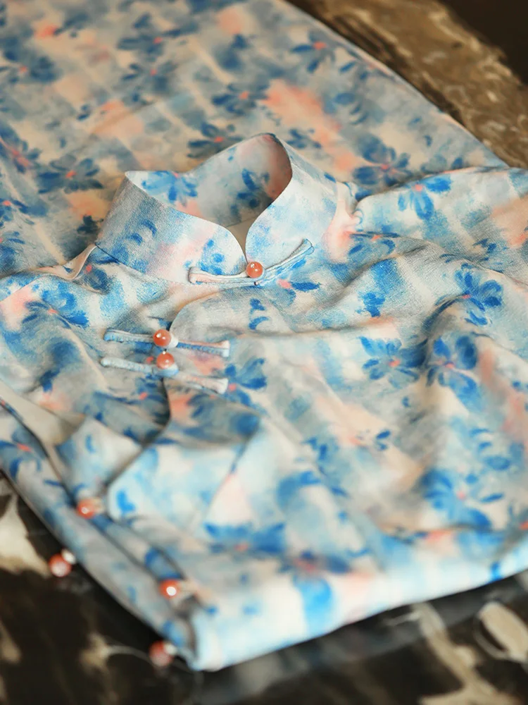 

Young Women's Long Dr Blue New Chinese Sle Daily Wear Retro Design Low Slit No Sve Thin Material Summer 2025