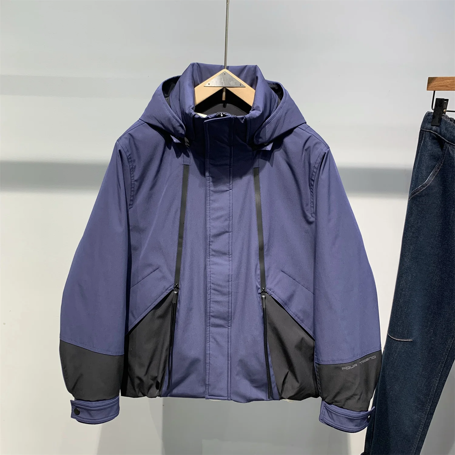 

Мужская модная куртка-пуховик с капюшоном в стиле пэчворк, свободного кроя, белая, с наполнителем из 90% пуха и 10% полиэфирного волокна