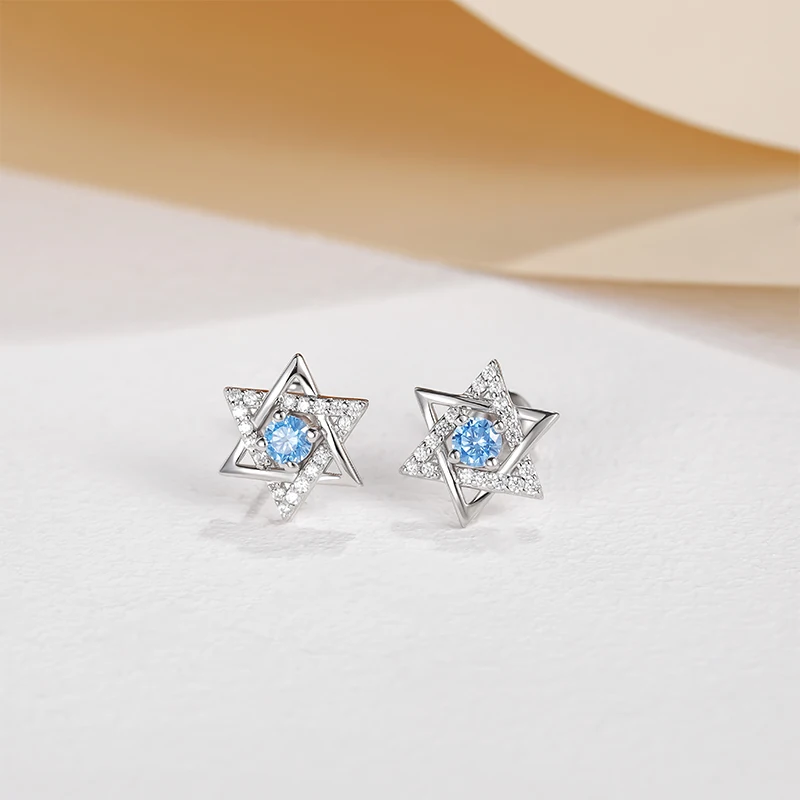 Trumium 100% 925 Sterling Silver Star of David Earrings for Women Hexagram Star Stud Earring Eardrop Jewish Amulet Jewelry