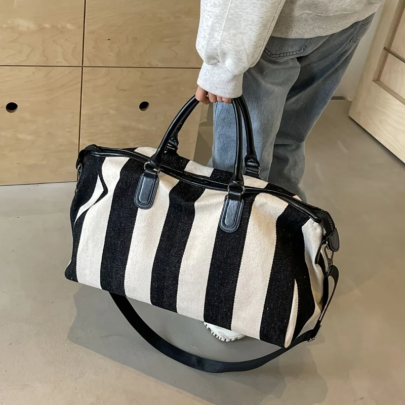 

Casual Bulk Bag Women's 2025 New Versatile Striped Canvas Crossbody Bag Commuter Tote Bag