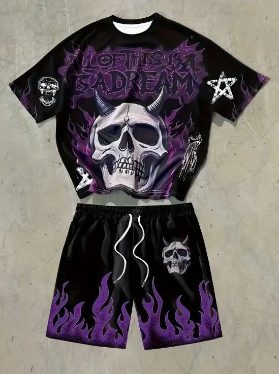 

25/26 Новый летний комплект, женская футболка, модный американский уличный мужской комплект с круглым вырезом и принтом, модный красивый спортивный комплект из двух предметов