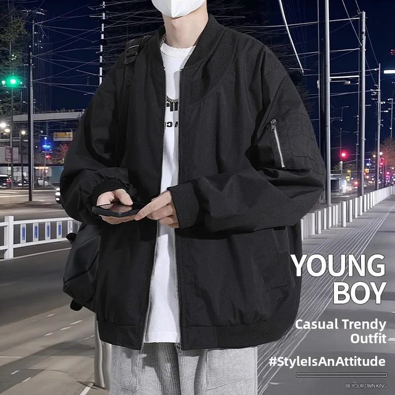 

Loose Fit Baseball Collar Jaet for Men And Women Autumn Busin Casual Polyester Fabric Couples Outerwear Long Sve Zipp...