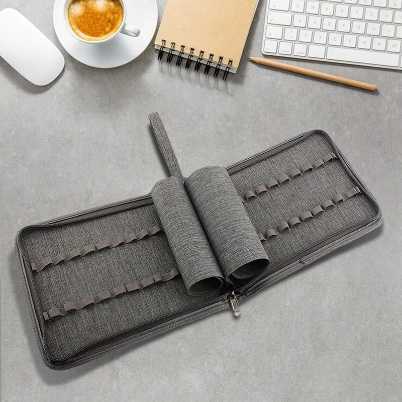 Pen Container Bag Capacity Fountain Pencil Case 24 Slots Zipper Multifunctional Canvas Writing Holder Supplies Durable Black