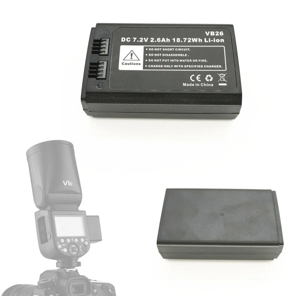 VB26 Flash Li-ion Battery Chargeable Replacement for Godox Ving V1 V860III V850III Speedlite Flashgun