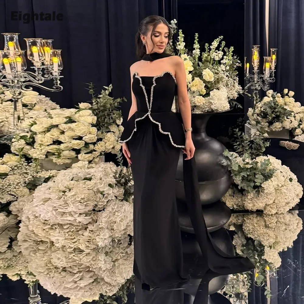 

Вечернее платье Eightale в арабском стиле, с вырезом «сердечко», расшитое бисером, из шифона, мусульманское, силуэт «русалка», на заказ, черное, сексуальное, для выпускного вечера, свадьбы, вечеринки