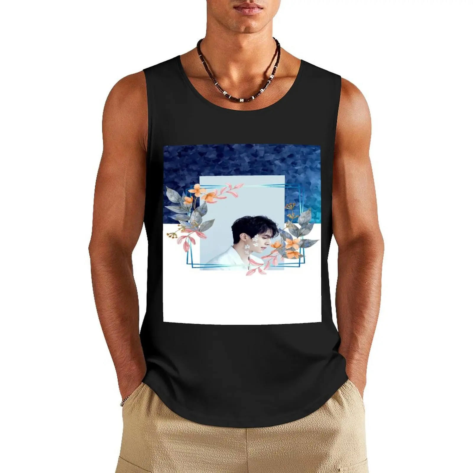 

[Lee Dong Wook + Floral] Tank Top vest men gym shirt men sleeveless jackets