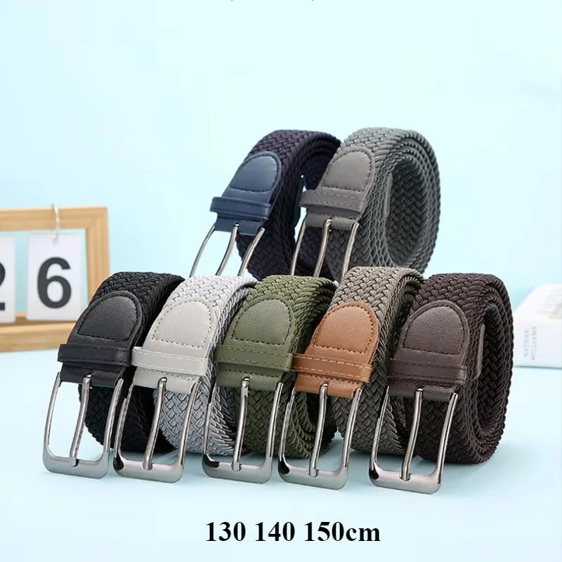 Plus Large Big LONG Size 130 140 150cm Elastic Woven Belt Casual Women Men's Punched Waist Straps Stretch Canvas Trouser Belts