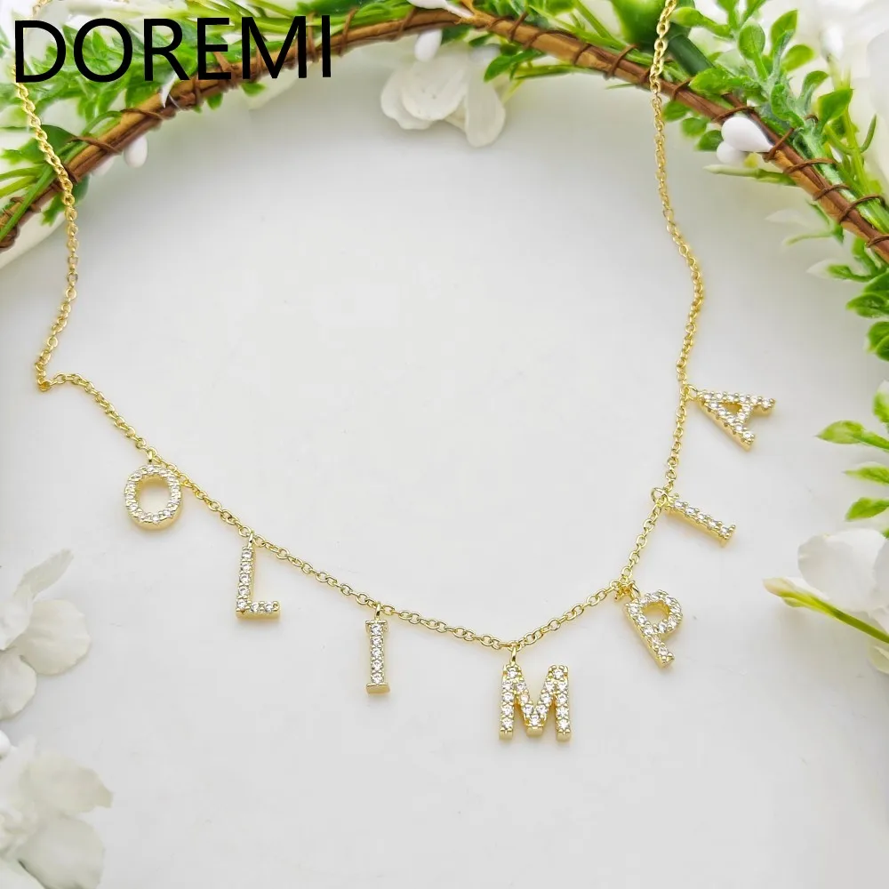 DOREMI Custom Jewelry Gift Design Women Necklace Letters Custom Name Color CZ 9mm Size Initial Letters Choker Chain Necklace