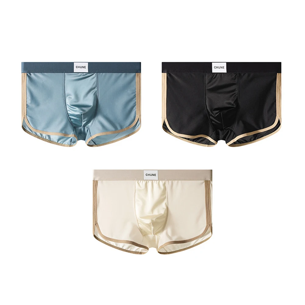 Ice Silk Men's Underwear Solid Color Panties Ice Silk Boxers Moisture-Wicking Comfortable Fit Elastic Waistband