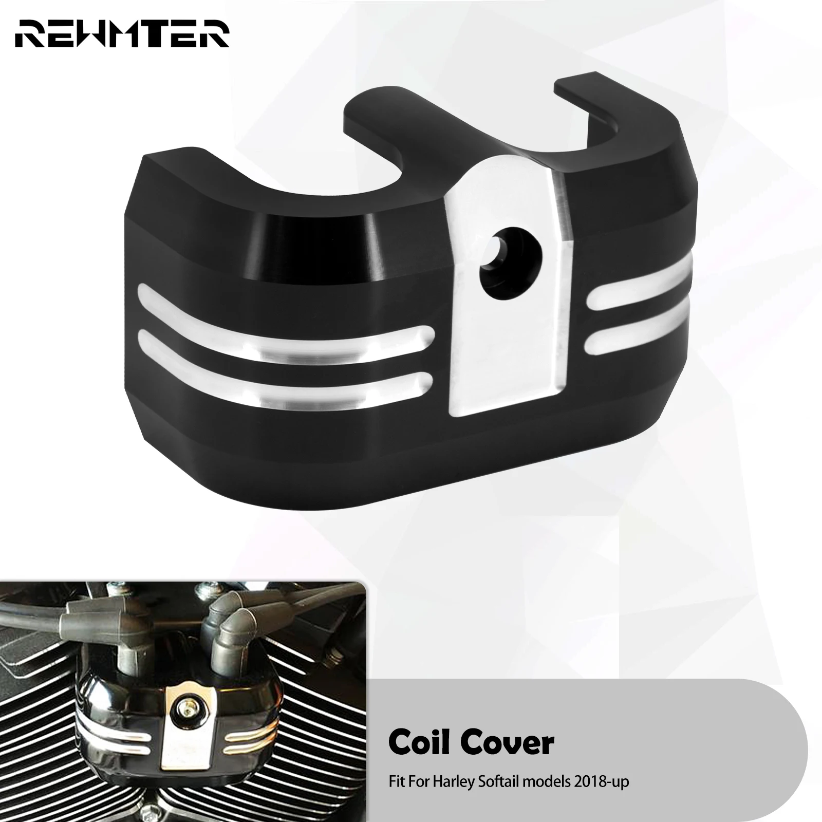 

Motorcycle Black/Chrome Ignition Coil Cover For Harley Softail Street Bob Breakout Deluxe Fat Boy Fat Bob FLHC FLSB FXLR 2018-23