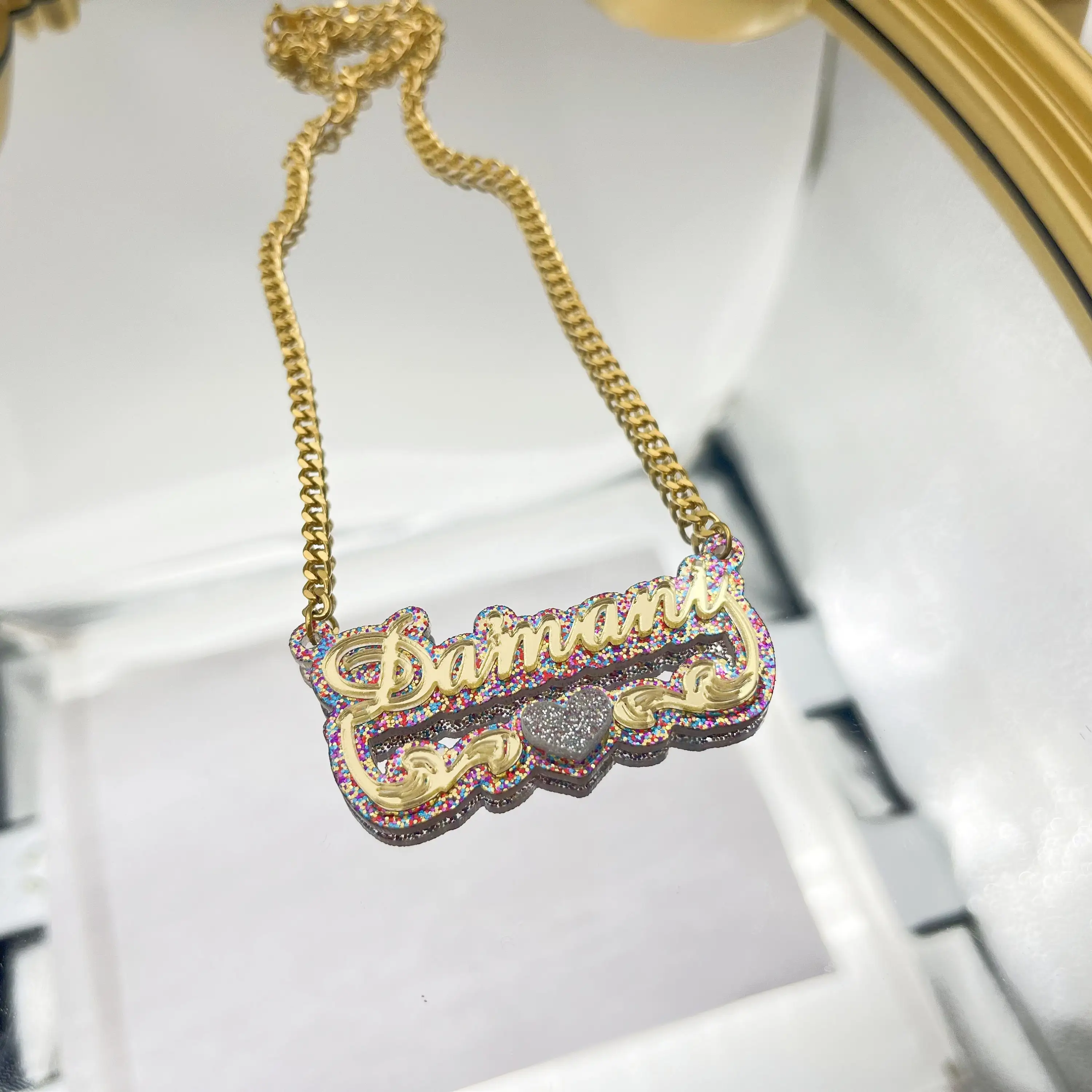Custom Autumn/Winter Acrylic Nameplates, Acrylic Name Necklaces, Custom Name Necklaces, Colorful Name Necklaces, Gold Nameplates