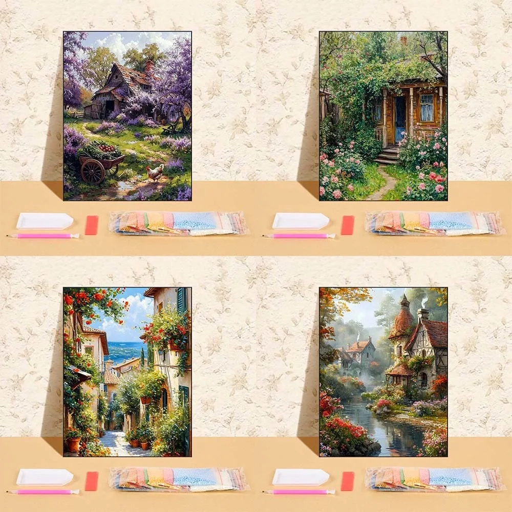 

Flower Plant Building Diamond Painting Embroidery Full Round Drill Mosaic Handicrafts Wall Art Landscape Picture For Kid Bedroom