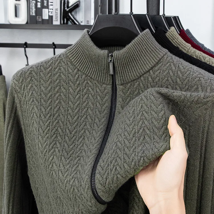 

Thick 100% Sheep Wool Sweater Cardigan Men Winter Casual Cashmere Wool Zipper Cothes Long Sleeve 2025 Knitwear Warm Sweater Coat