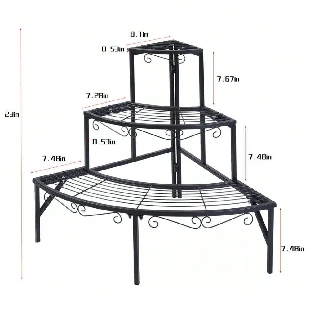 2 prateleiras combináveis em forma de leque/escadas em ferro forjado para plantas e flores