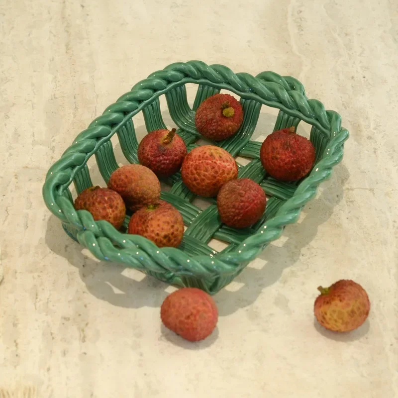 Minimalist Ceramic Woven Storage Basket Household Fruit Holder Decorative Ornament Premium Tabletop Home Decoration