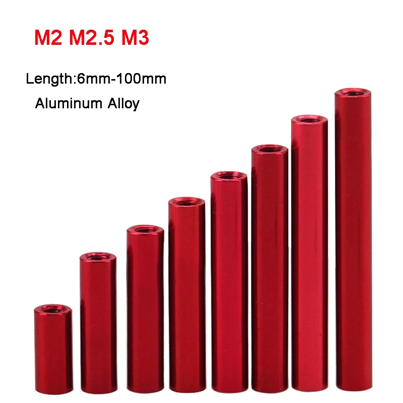 10pcs M2 M2.5 M3 Anodized Red Aluminum Round Standoff Spacer Thread Sleeve Rod Bar Stud Length 6-100mm For Drone Accessory Nuts