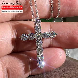 3 Mm 4 Mm 5 Mm Moissanite Cross Kalung GRA Bersertifikat S925 Perak Yesus Liontin Rantai Leher untuk Wanita Pertunangan Bridal Fine Jewely 10 penjualan terbaik kalung salib perak 925 - №