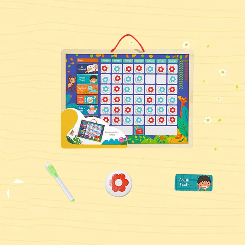 مخطط الانضباط الذاتي لوحة تتبع مغناطيسية خشبية للأطفال نظام المكافآت منظم المسؤولية التعليمية لـ #3