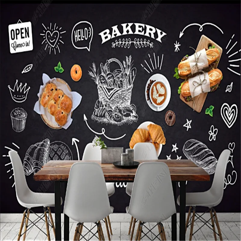 

Blackboard Hand Drawn Bakery Shop Wallpapers Industrial Decoration Bakery Cake Shop Background Wall Paper Mural Papel De Parede