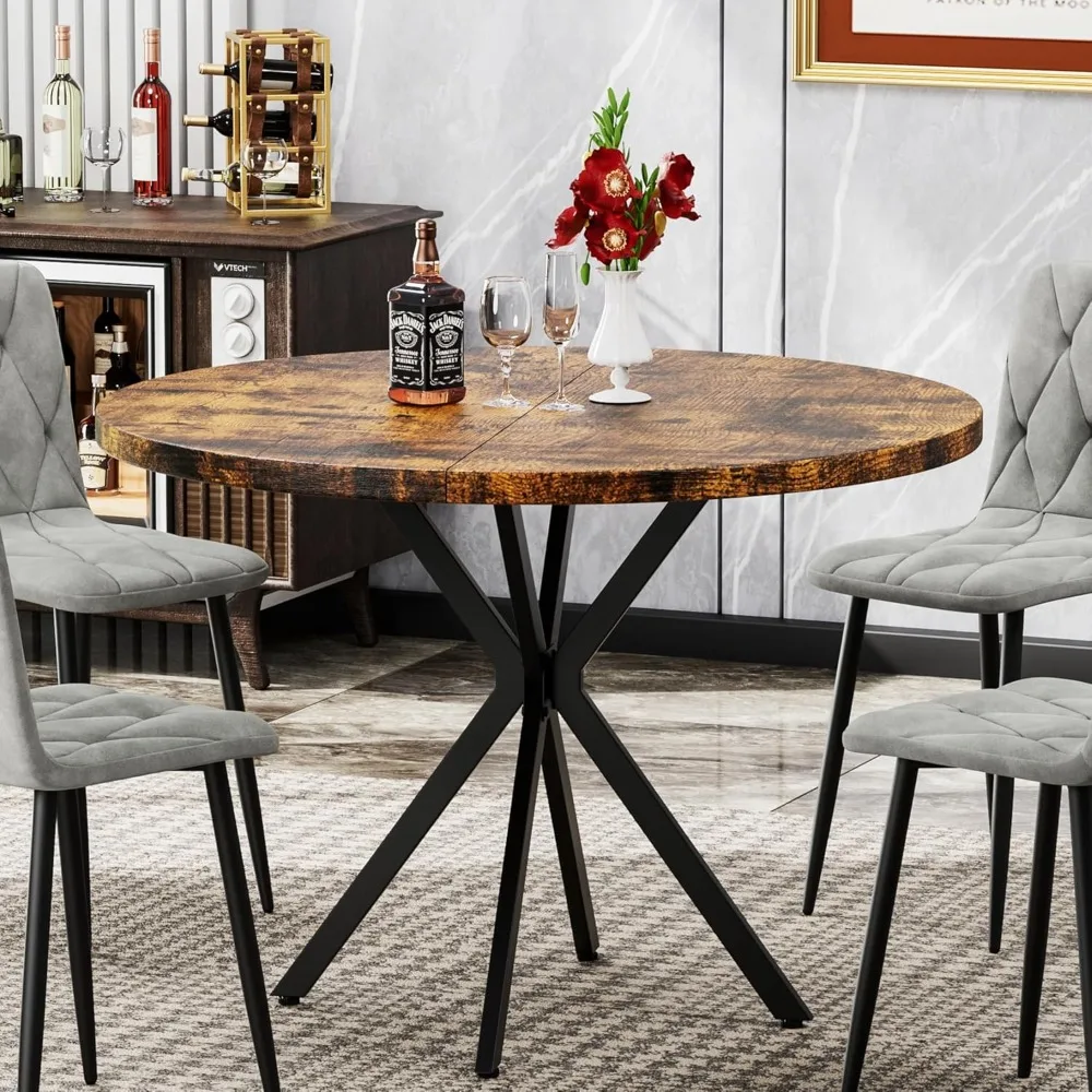 Round Dining Table, Mid-Century Modern Round Dining Table Table with Metal Legs Kitchen Dining Office, Save Space