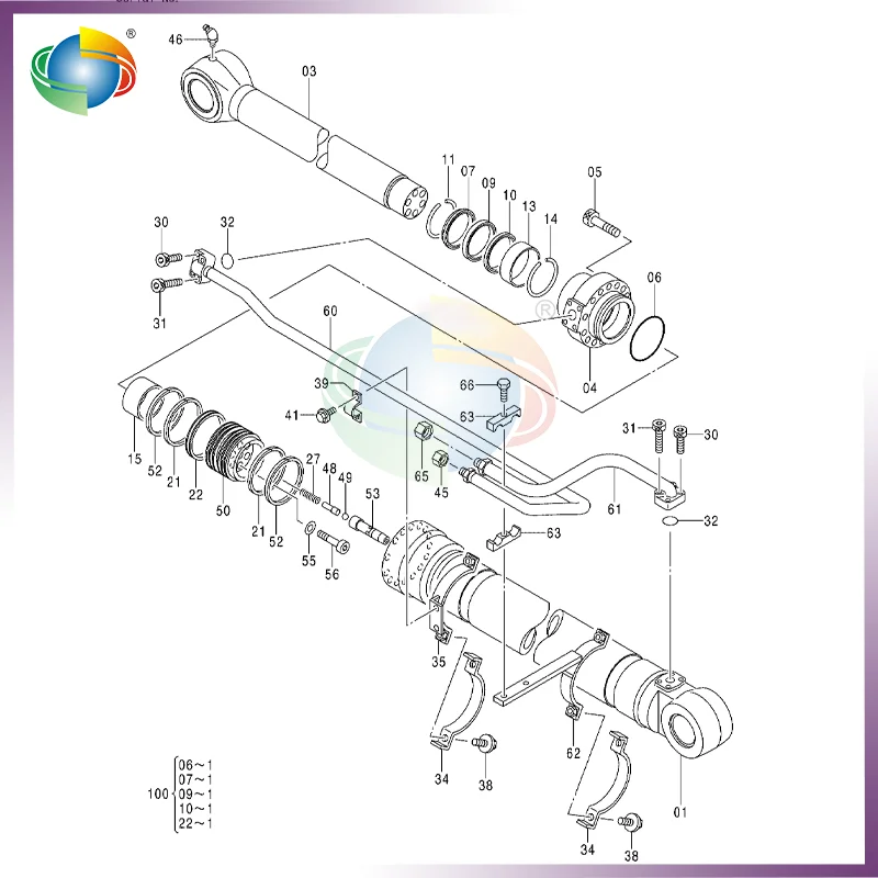 YA00006595 Kit de sellado de cilindro de cazo para excavadora Hitachi ZX280-5G ZX280LC-5G ZX290LC-5B ZX290LCN-5B