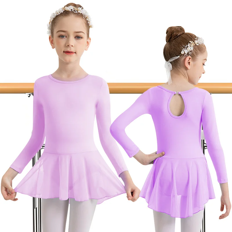 Mädchen Weihnachts-Langarmkleid Ballett-Tanzleotards für Mädchen Gymnastikröcke mit Wassertropfen-Rückenausschnitt und Faltenknopf – Detail 7