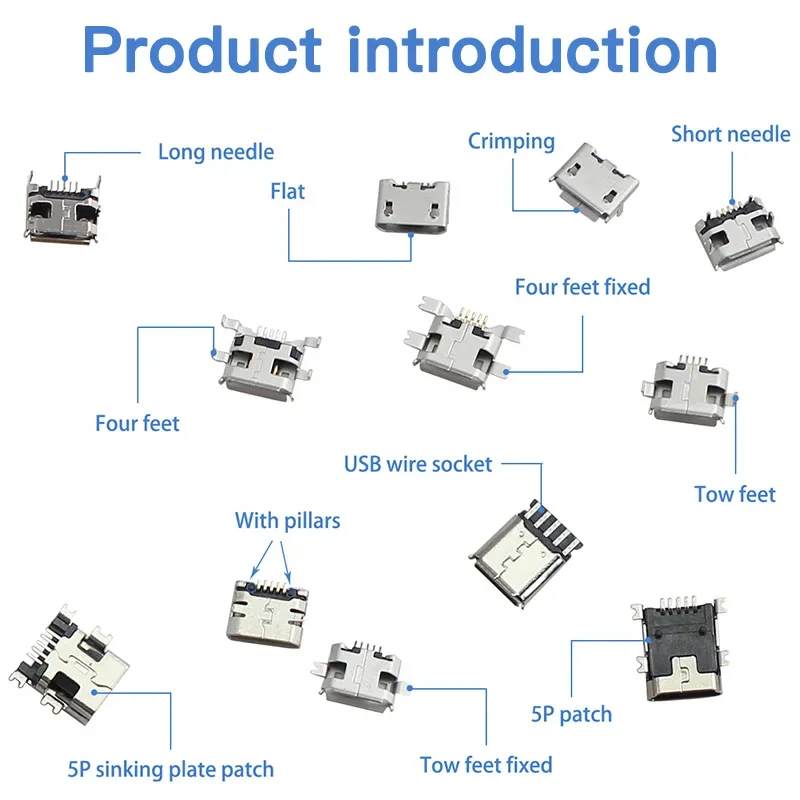 240Pcs Micro USB Connector 24 Models Socket Jack USB Connectors Set Charging Port Terminal For MP3/4/5 100% Huawei Lenovo ZTE