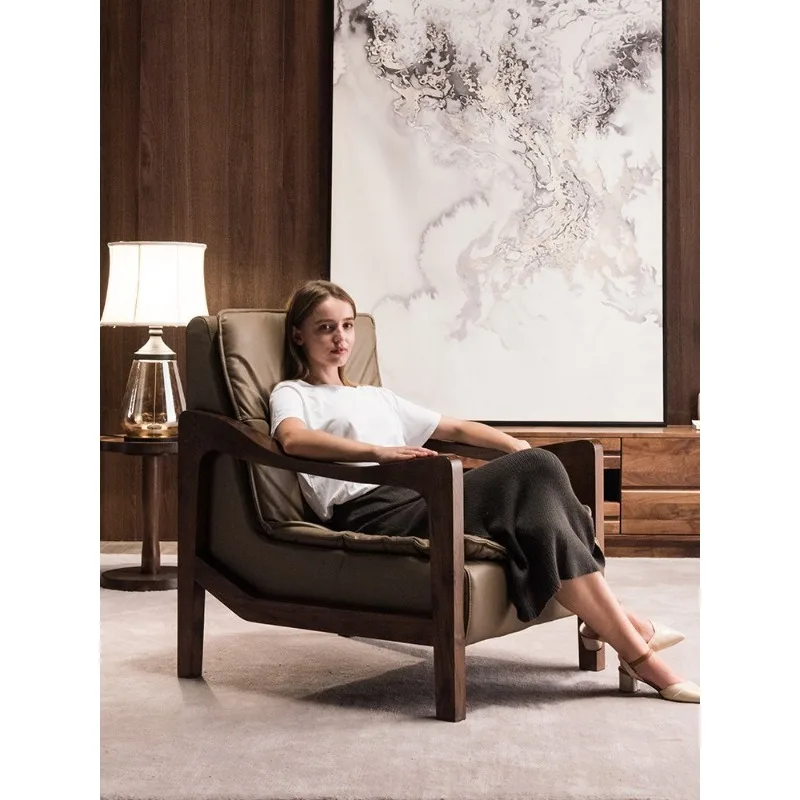 

Black walnut single sofa chair, living room solid wood armchair