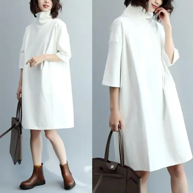 Outono gola alta midi dr feminino interior usar camada base dr artístico sle cintura solta longa sve princ saia